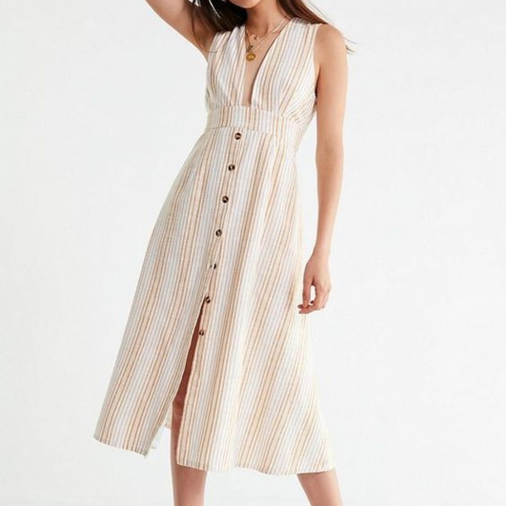UO Millie Plunging Linen Midi Dress